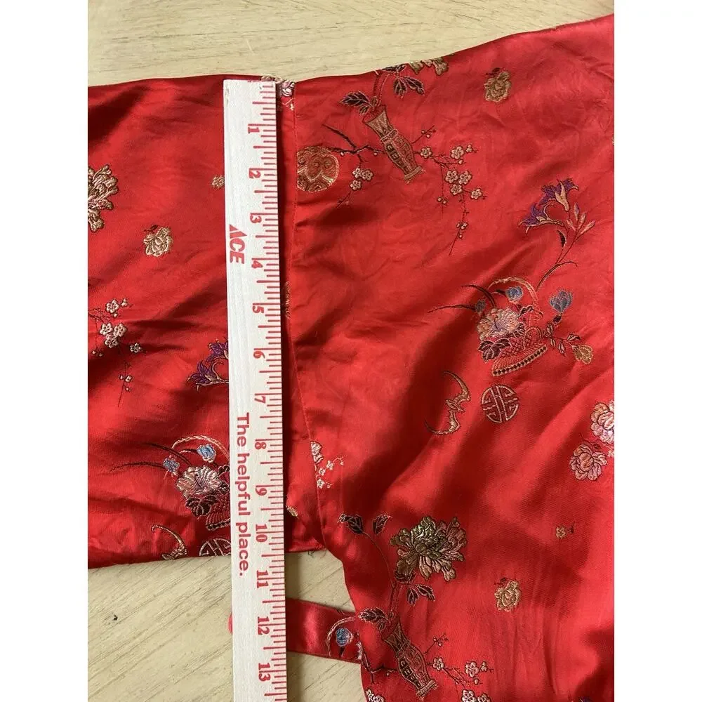 Vintage Kimono Robe Red Patchwork Reversible Asian Gold Hong Kong Retro Pockets